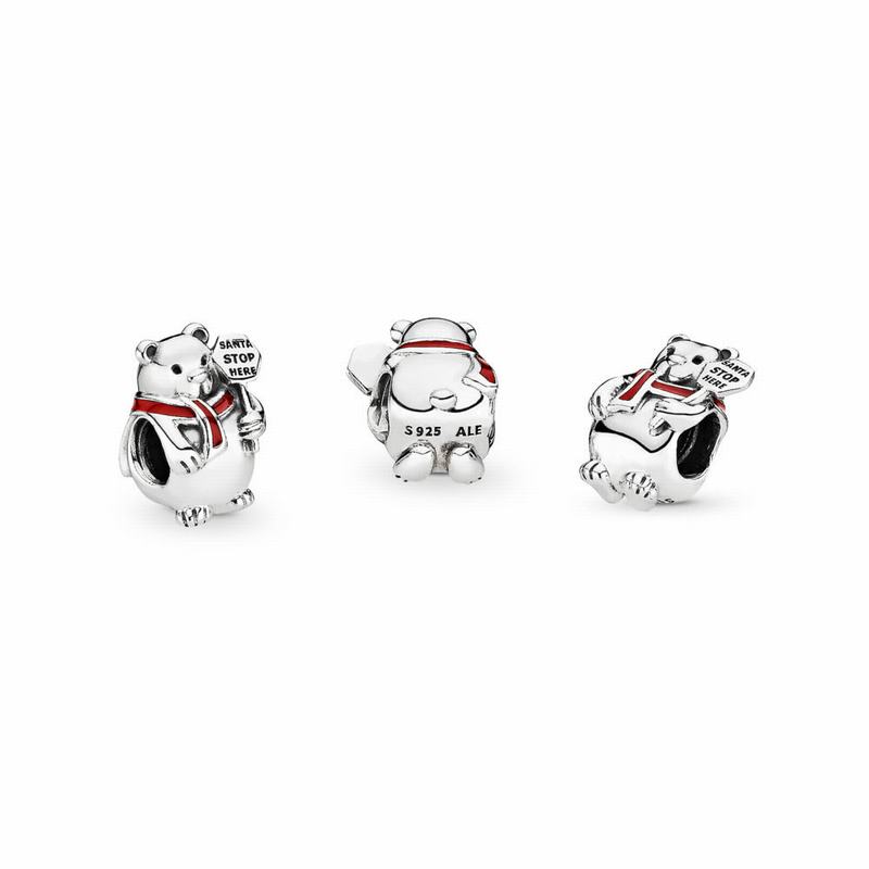 Pandora Christmas Polar Bear Charm - Sterling Silver/Enamel/Red - Canada | AR1124LQ